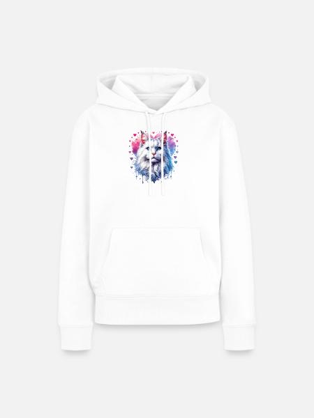 Herzblau Katzenporträt - Frauen Premium Bio Hoodie - Weiß