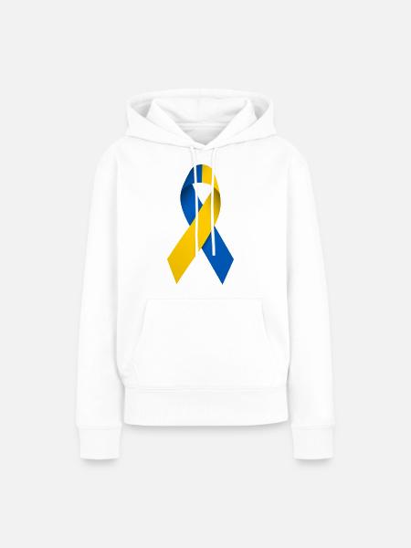 Ukrainische Solidaritätsschleife - Frauen Premium Bio Hoodie - Weiß
