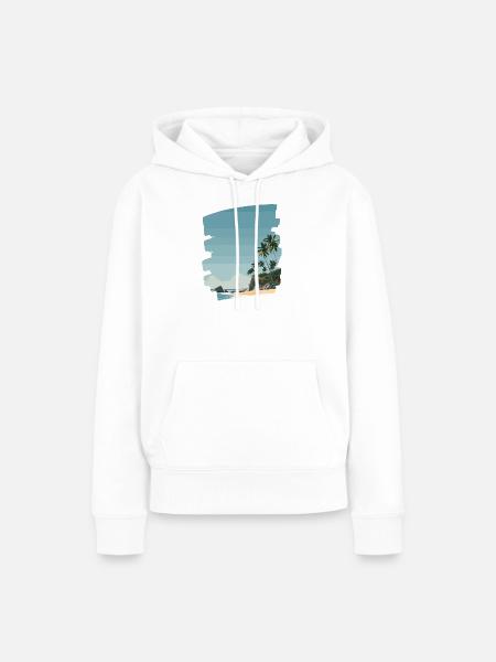 Sonnenuntergangsstrand mit Palmen - Frauen Premium Bio Hoodie - Weiß