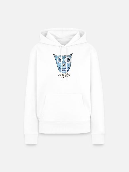 Azurblauer Wide-Eyed Owl Cartoon - Frauen Premium Bio Hoodie - Weiß