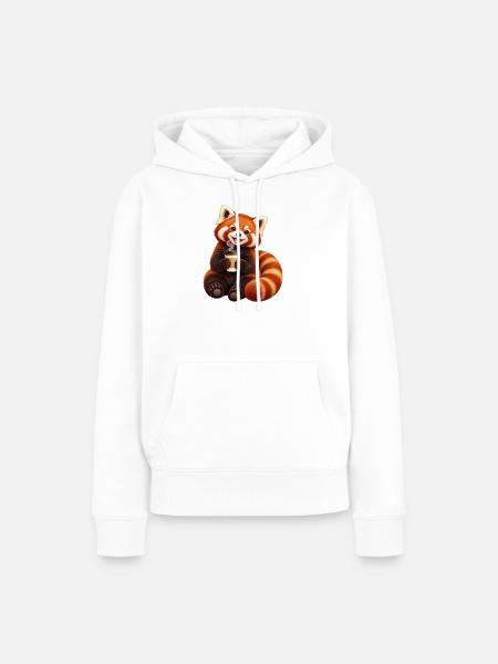 Kaffeeliebender roter Panda - Frauen Premium Bio Hoodie - Weiß