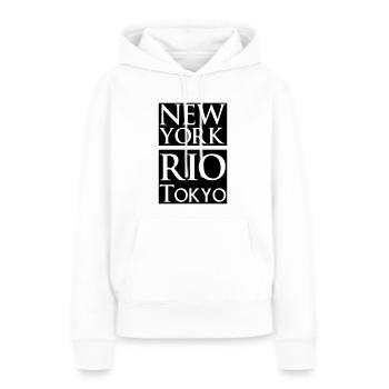 New York, Rio, Tokyo - Sweat à capuche Premium bio Femme - blanc - Devant - Julia (174cm)