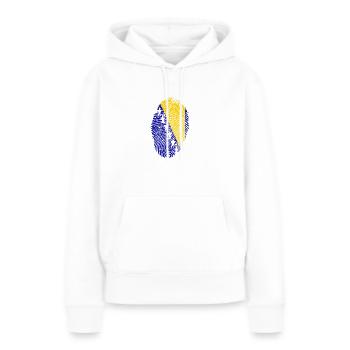 empreintes digitales j'aime la Bosnie Bosnie - Sweat à capuche Premium bio Femme - blanc - Devant - Julia (174cm)