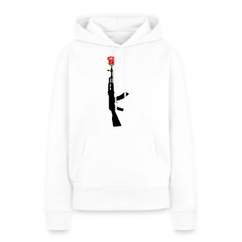 AK 47 Fusil d’assaut Rose Pistolet Paix Fusil Free - Sweat à capuche Premium bio Femme - blanc - Devant - Julia (174cm)