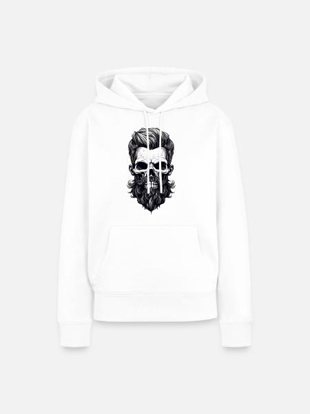 männlicher Totenkopf mit Bart und Haaren - Frauen Premium Bio Hoodie - Weiß