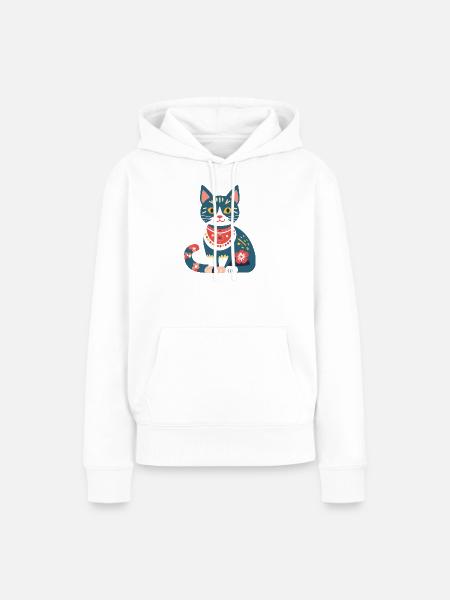 süße Folklore-Katze - Frauen Premium Bio Hoodie - Weiß