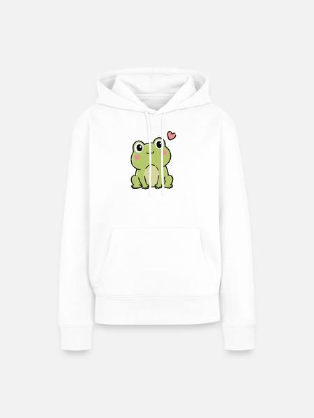 Süßer Kawaii-Frosch mit Herz-Cartoon-Aufkleber - Frauen Premium Bio Hoodie - Weiß