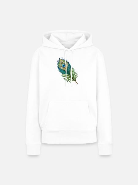 Einfache Pfauenfeder - Frauen Premium Bio Hoodie - Weiß