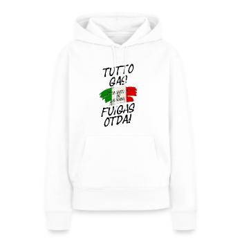 tutto gas - Pentecôte Italie - Plein gaz à Lignano - Sweat à capuche Premium bio Femme - blanc - Devant - Julia (174cm)
