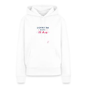 La griffe de tous pour mes 18 ans - Sweat à capuche Premium bio Femme - blanc - Devant - Julia (174cm)