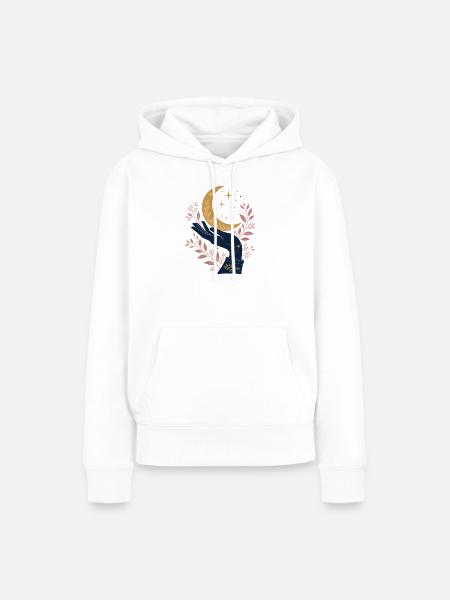 Mystische Hand mit Mond – Celestial Gothic Design - Frauen Premium Bio Hoodie - Weiß