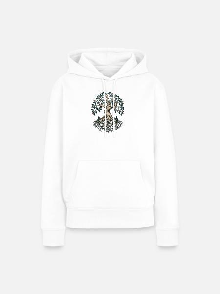 Lebensbaum mit Wurzeln und Mondsichel - Frauen Premium Bio Hoodie - Weiß