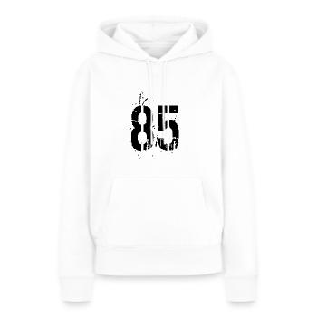 Nombre 85 - Sweat à capuche Premium bio Femme - blanc - Devant - Julia (174cm)