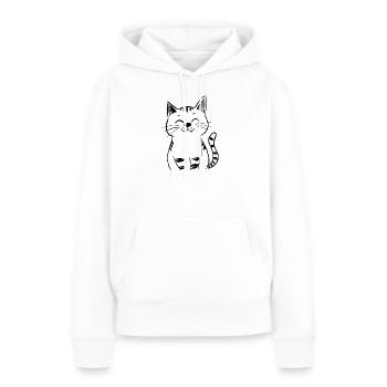 Dessin de trait minimaliste de chat souriant – Happy Kitty - Sweat à capuche Premium bio Femme - blanc - Devant - Julia (174cm)