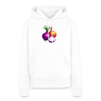 Oignons - Sweat à capuche Premium bio Femme - blanc - Devant - Julia (174cm)