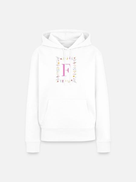 Florale Initialen "F", Buchstaben Monogramm  - Frauen Premium Bio Hoodie - Weiß