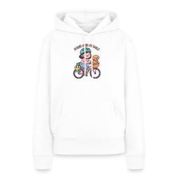 Pfoten und Pedale süßer Fahrradaufkleber - Frauen Premium Bio Hoodie - Weiß - Vorne - Julia (174cm)
