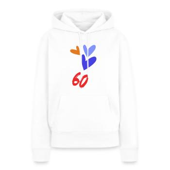 60. 60 ANS. 60e ANNIVERSAIRE. ANNIVERSAIRE 60 ANS. - Sweat à capuche Premium bio Femme - blanc - Devant - Julia (174cm)