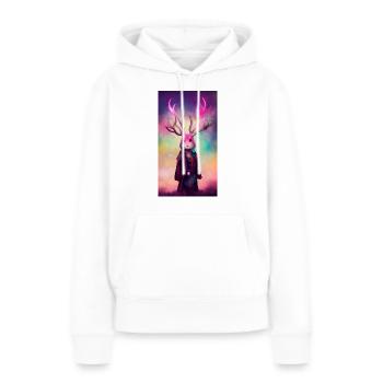 Le lapin-cerf mage - Sweat à capuche Premium bio Femme - blanc - Devant - Julia (174cm)