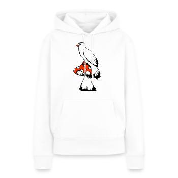 Vogel sitzt süß großer Pilz Punkten Fliegenpilz - Frauen Premium Bio Hoodie - Weiß - Vorne - Julia (174cm)