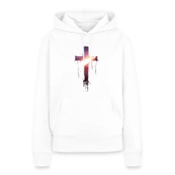 Croix sanglante avec soleil - Sweat à capuche Premium bio Femme - blanc - Devant - Julia (174cm)