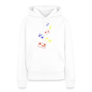 Briefmarke Bunt - Frauen Premium Bio Hoodie - Weiß - Vorne - Julia (174cm)