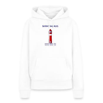 MAITRE. MAÎTRESSE. MERCI. MERCI MAÎTRESSE - Sweat à capuche Premium bio Femme - blanc - Devant - Julia (174cm)