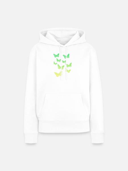 Farbverlauf Grüne Schmetterlinge - Frauen Premium Bio Hoodie - Weiß