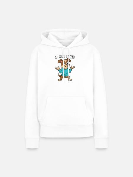 It Happens Hund Cartoon - Frauen Premium Bio Hoodie - Weiß