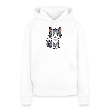 Pixel Chaton Chat Gris - Sweat à capuche Premium bio Femme - blanc - Devant - Julia (174cm)