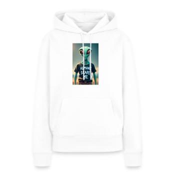 Alien - Les humains me font peur - Sweat à capuche Premium bio Femme - blanc - Devant - Julia (174cm)