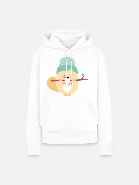 BEAVER AT WORK - Frauen Premium Bio Hoodie - Weiß