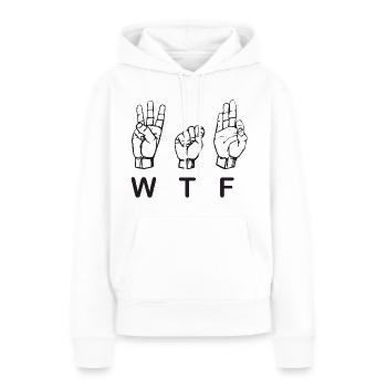 WTF - Well That's Funny - Frauen Premium Bio Hoodie - Weiß - Vorne - Julia (174cm)