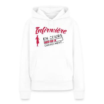 Infirmière en cours Future infirmière - Sweat à capuche Premium bio Femme - blanc - Devant - Julia (174cm)