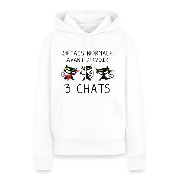J étais normale avant 3 chats noirs - Chats Drôles - Sweat à capuche Premium bio Femme - blanc - Devant - Julia (174cm)