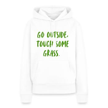 Aller au dehors. Touchez l’herbe. - Sweat à capuche Premium bio Femme - blanc - Devant - Julia (174cm)