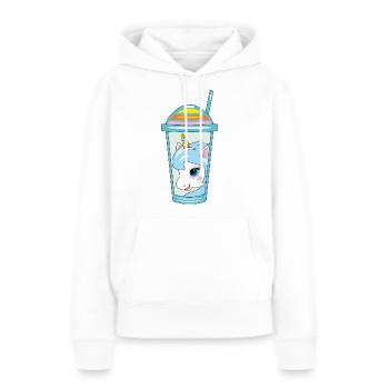 Gobelet en plastique avec dôme et licorne - Sweat à capuche Premium bio Femme - blanc - Devant - Julia (174cm)
