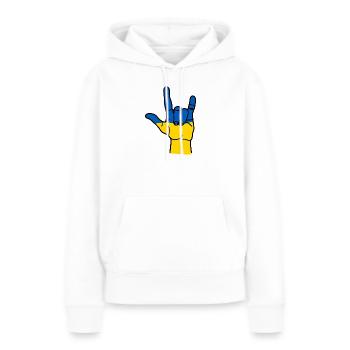 Respect de l’ukraine - Sweat à capuche Premium bio Femme - blanc - Devant - Julia (174cm)