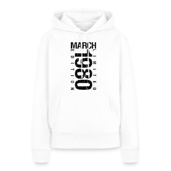 Anniversaire Mars 1980 Mars né en Mars - Sweat à capuche Premium bio Femme - blanc - Devant - Julia (174cm)