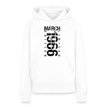 Anniversaire Mars 1966 Mars né en Mars - Sweat à capuche Premium bio Femme - blanc - Devant - Julia (174cm)