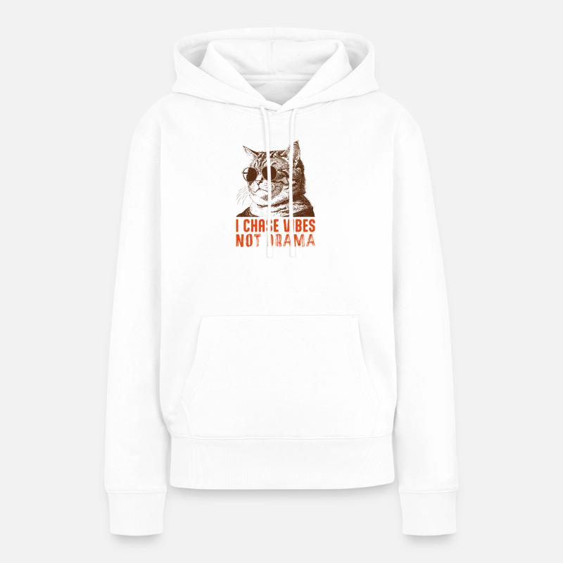Cool Cat Vibes - Conception drôle de chat « sans drame » - Sweat à capuche Premium bio Femme - blanc