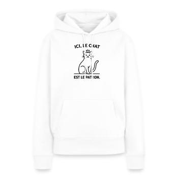  Ici Le Chat Est Le Patron - Sweat à capuche Premium bio Femme - blanc - Devant - Julia (174cm)