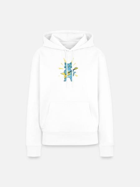 Blauer Katzen Gitarrist - Frauen Premium Bio Hoodie - Weiß