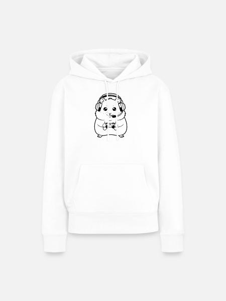 Hamster Gamer Headset Outline - Frauen Premium Bio Hoodie - Weiß