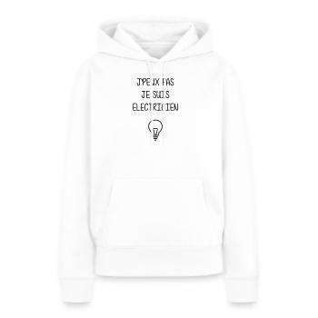 J'peux Pas Je Suis Électricien : Tension Maximale - Sweat à capuche Premium bio Femme - blanc - Devant - Julia (174cm)