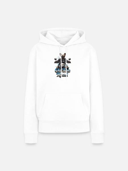 Frenchie-Biker auf der Straße – 005 - Frauen Premium Bio Hoodie - Weiß