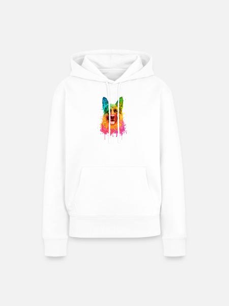 German Shepherd Aquarell Illustration - Frauen Premium Bio Hoodie - Weiß