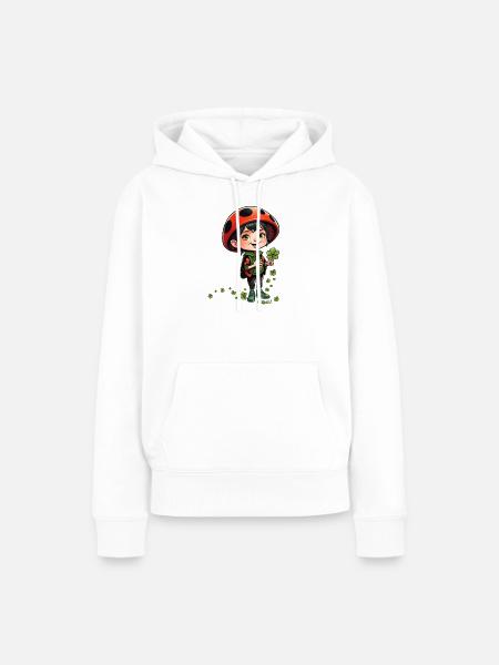 Glücki vom Glückspilzeland ein Klee-Abenteuer - Frauen Premium Bio Hoodie - Weiß