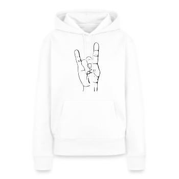 METAL HAND FINGERS - POMMESGABEL - MANO CORNUTA - Frauen Premium Bio Hoodie - Weiß - Vorne - Julia (174cm)