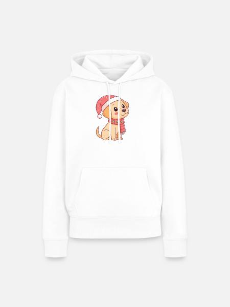 Festlicher Welpe mit Weihnachtshut - Frauen Premium Bio Hoodie - Weiß